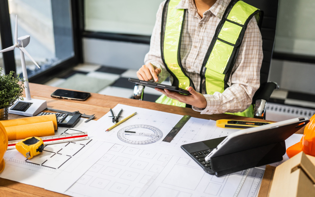 Building permit being reviewed on tablet