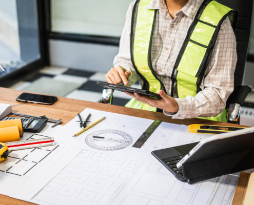 Building permit being reviewed on tablet